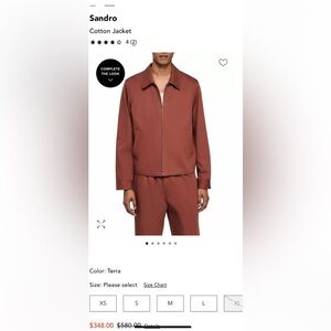 Sandro Men's Cotton Jacket in Terra color. See pictures for measurements.